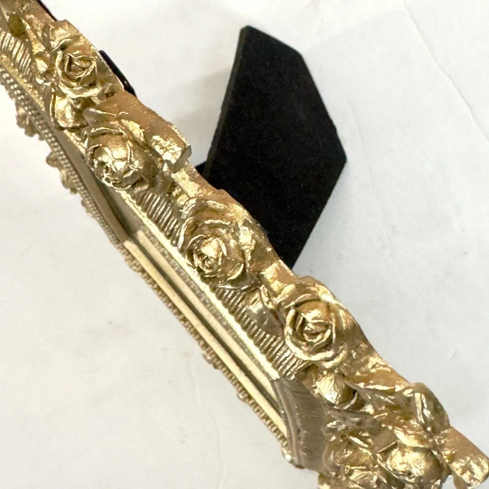 Vtg Gold Rose Picture Frame 4x6 Ornate Resin Floral Hollywood Regency Table/Wall
